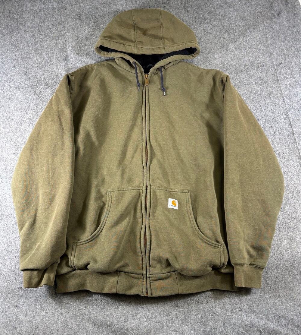 VINTAGE Carhartt Hoodie Mens XL Green Lined Full Zip Sweatshirt Workwear NWT
